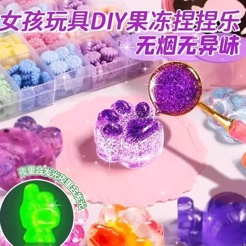 Squishy DIY Kit Silicone Jelly Wax Pretend Play Stress Relief Set with Molds Kids Craft Toy for Girls