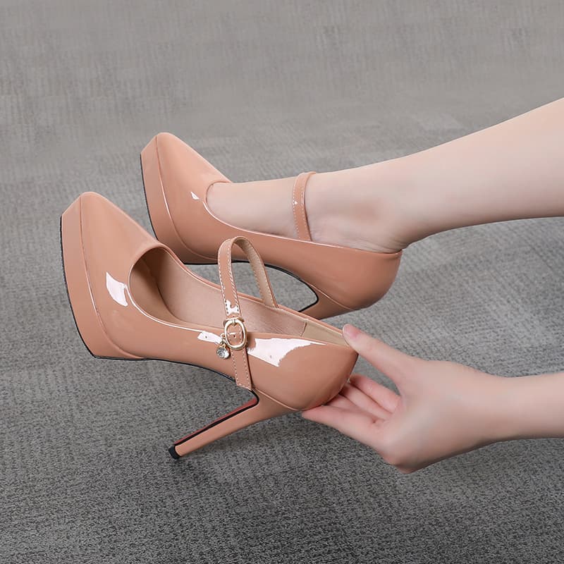 639-9 Women's High Heels, Waterproof Platform, Pointed Toe, Stiletto Heel, 12CM, Patent Leather, Sexy Nightclub Princess Shoes, 2024 New Style