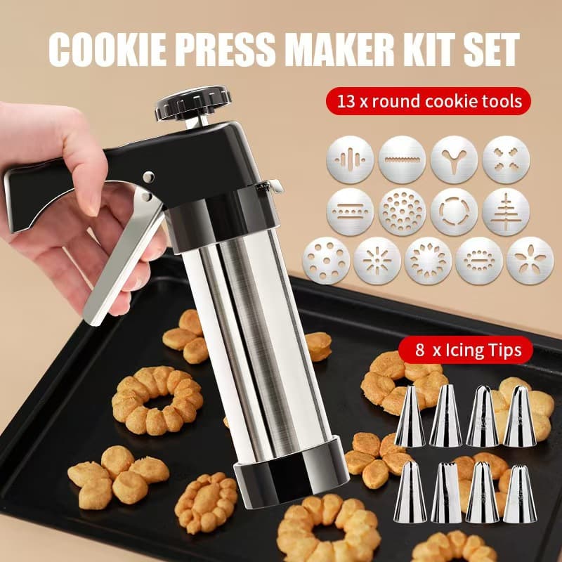 Cookie Gun Press Biscuit Maker Cream Icing Decorator Nozzle Melt Bean Baking Tool Home Set Mold