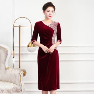 Shenzhen brand wedding banquet velvet cheongsam plus size Xi Popo dress winter dress middle-aged happy mother dress