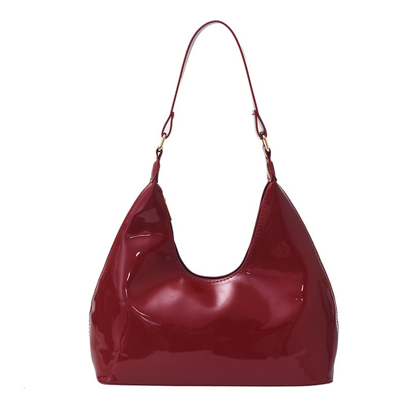 Women's Shoulder Bag New Style Niche Textured Patent Leather Burgundy Underarm Bag for Women Simple Fashion Versatile Bag for Women