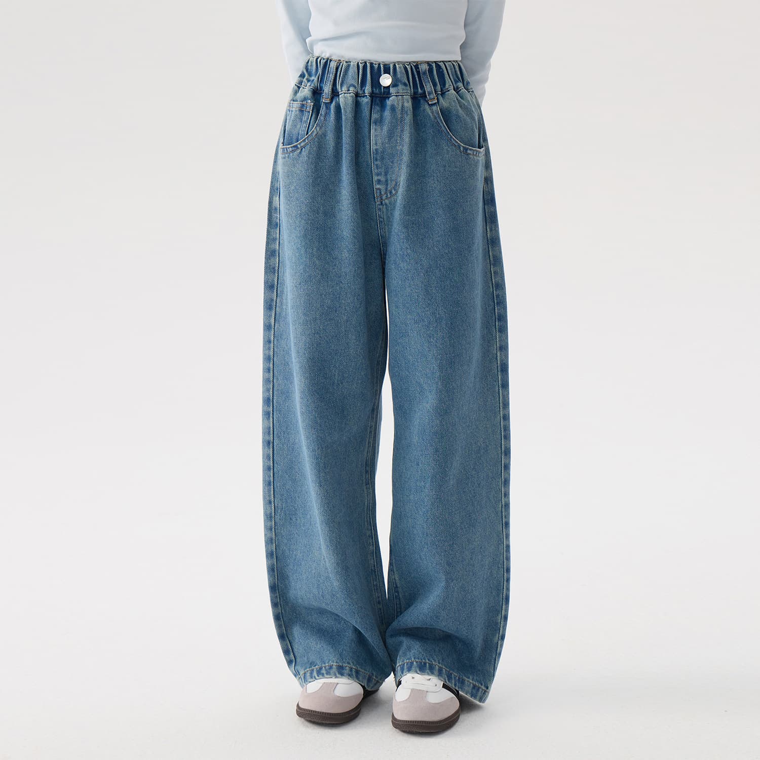 Girls Washed Straight Jeans 2026 Spring/Summer New Children Loose Trendy Wide Leg Pants Casual Versatile Trousers