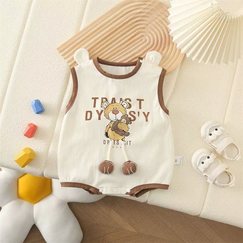 Baby Summer Newborn Male and Female Baby Broad Shoulder Bag Fart Clothes Full Moon Hundred Days Thin Sleeveless Harness Jumpsuit