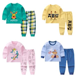 Children's Cotton Underwear Set New Autumn and Winter Pajamas for Boys and Girls Baby Long Sleeve Top and Bottom Home Wear Wholesale