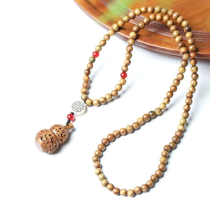 New Chinese-style niche wooden works for friends and elders, ancient style gourd sachets, bead chain pendants, men's and women's sweater chains