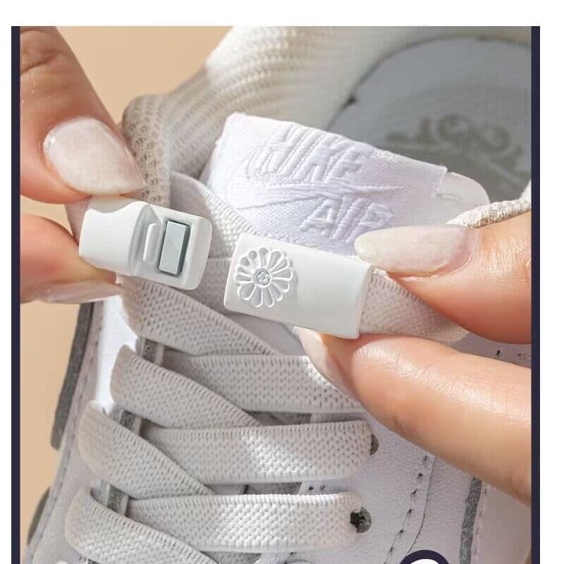 Lazy No-Tie Elastic Shoelaces, White Flat Elastic Rope for Sports, Men, Women, Kids, No-Bind Fixing Tool