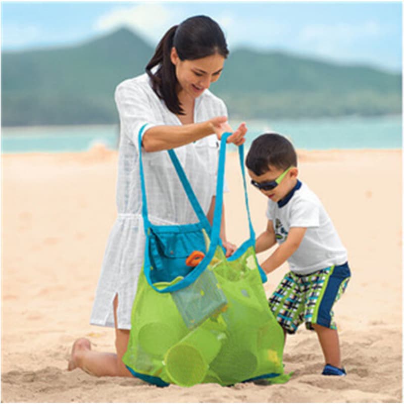 Cross-Border Travel Beach Toy Storage Bag, Children's Sand Digging Tool Mesh Beach Bag, Foldable and Portable