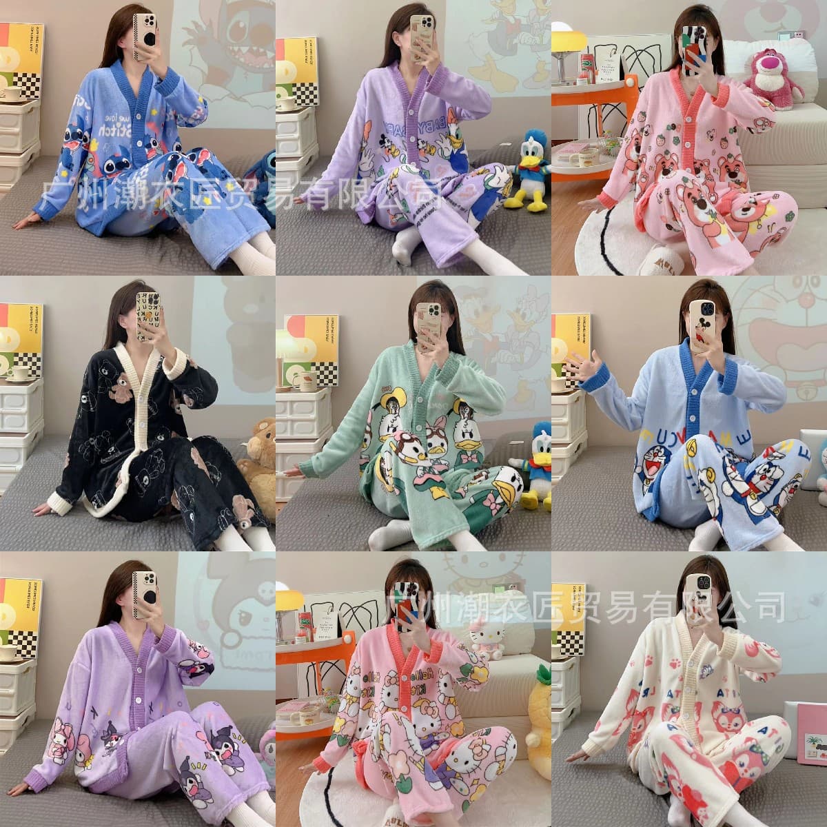 Flannel Pajamas flannel pajamas women's cardigan thick foreign trade large size cute warm home clothes