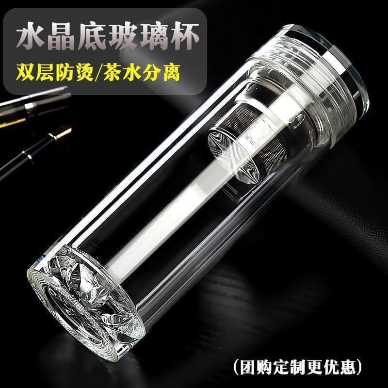 Thickened bottom double-layer glass car portable transparent water cup insulated filter tea cup high temperature resistant