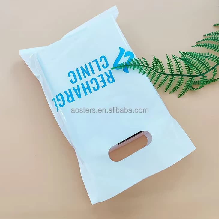 Wholesale reusable plastic bags with logo recyclable t-shirts with die cut handles grocery store