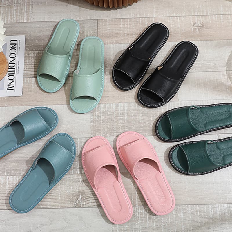 Spring and Summer Open-Toe Slippers for Home, Men and Women Indoor Leather Slippers, Non-Slip Top-Grain Cowhide Slippers Wholesale