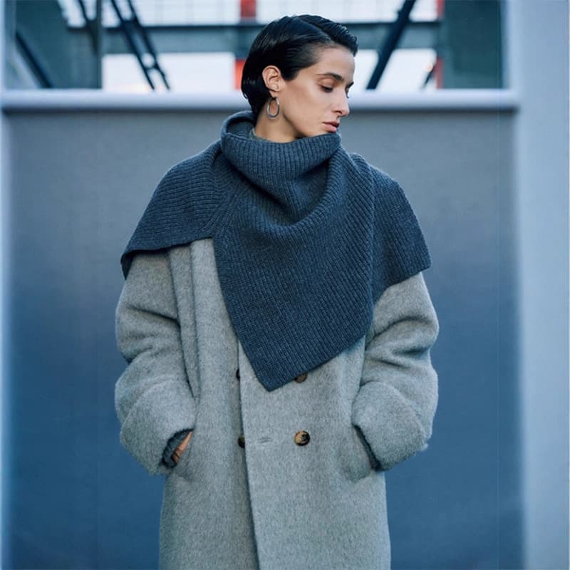 Retro gray knitted shawl scarf women's winter high-neck pullover stacked neck sleeves with a high-end feel and a warm scarf