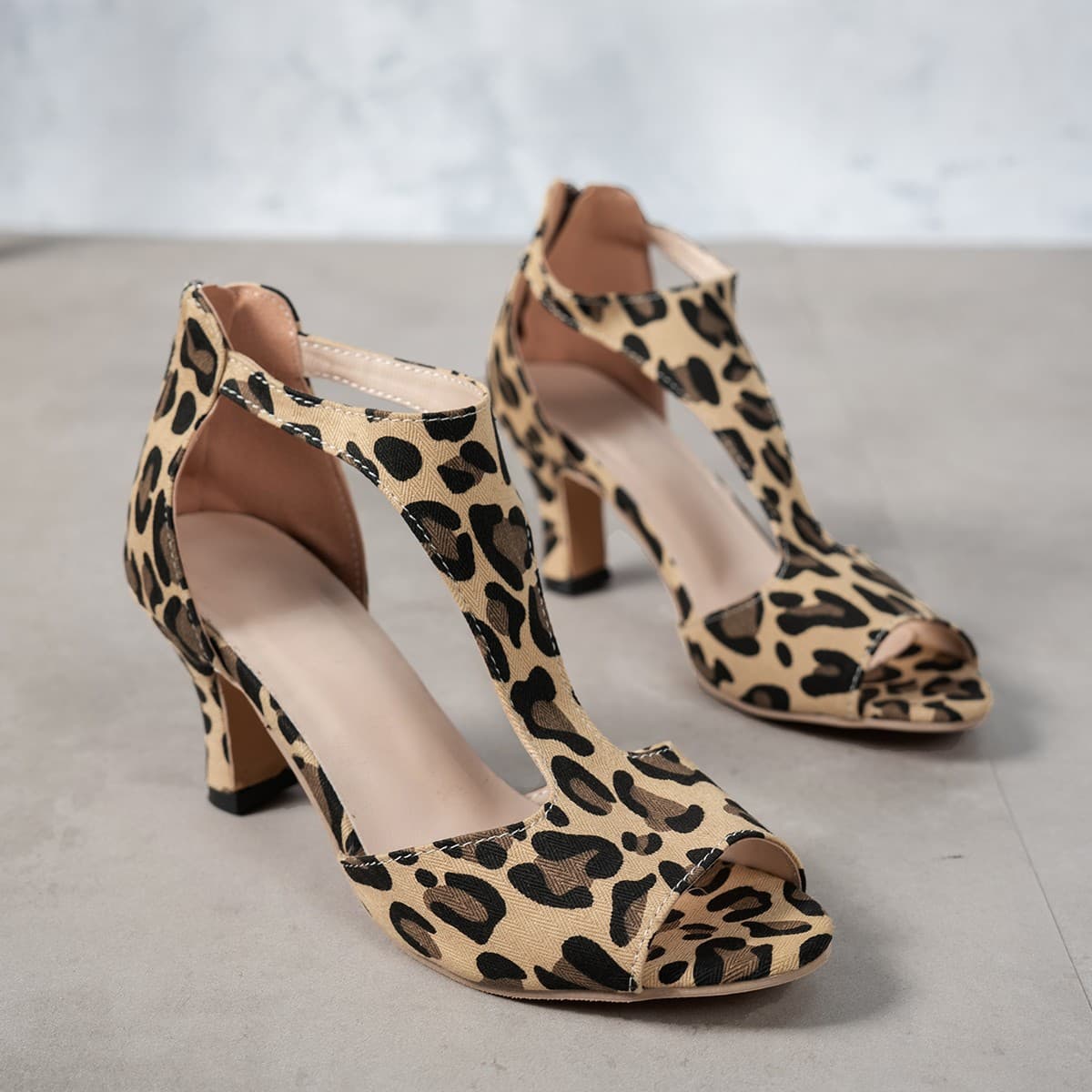 Large Chunky Heel Sandals for Women, Open Toe, Back Zipper, Mid Heel, High Heel Slippers