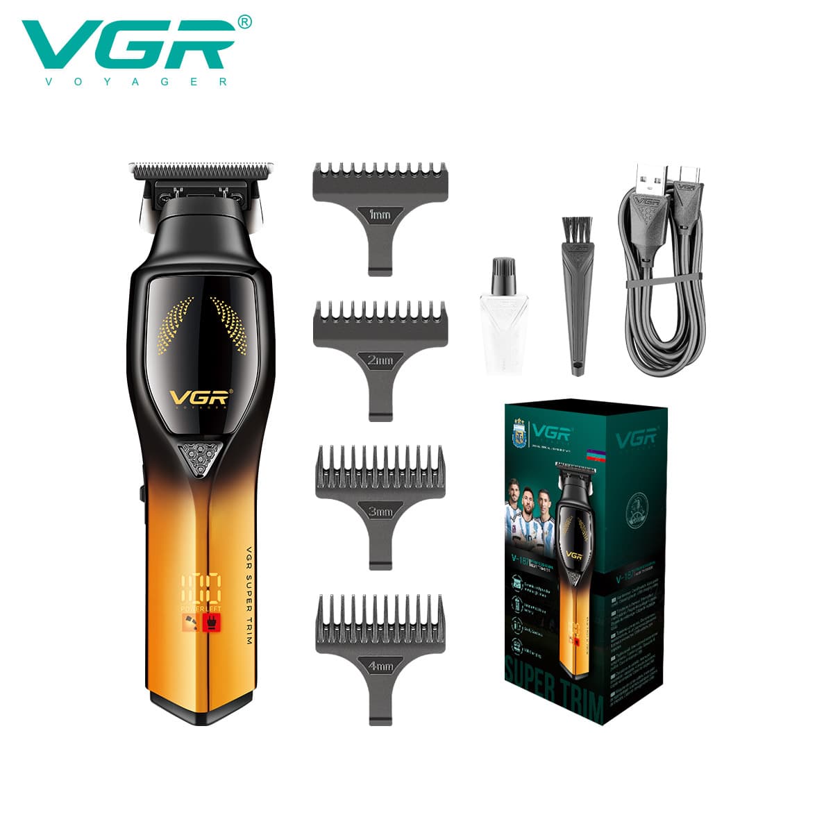 VGR187 New Cross-Border LCD Digital Display USB Rechargeable Hair Clipper for Men