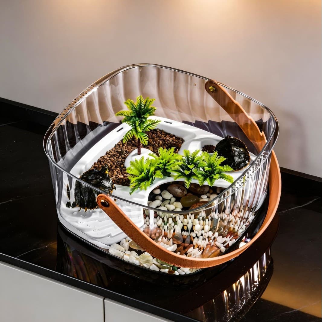 New Small Turtle Breeding Box, Home Use Lazy Basking Platform Desktop Brazilian Turtle Tank, Ecological Fish Tank Landscaping