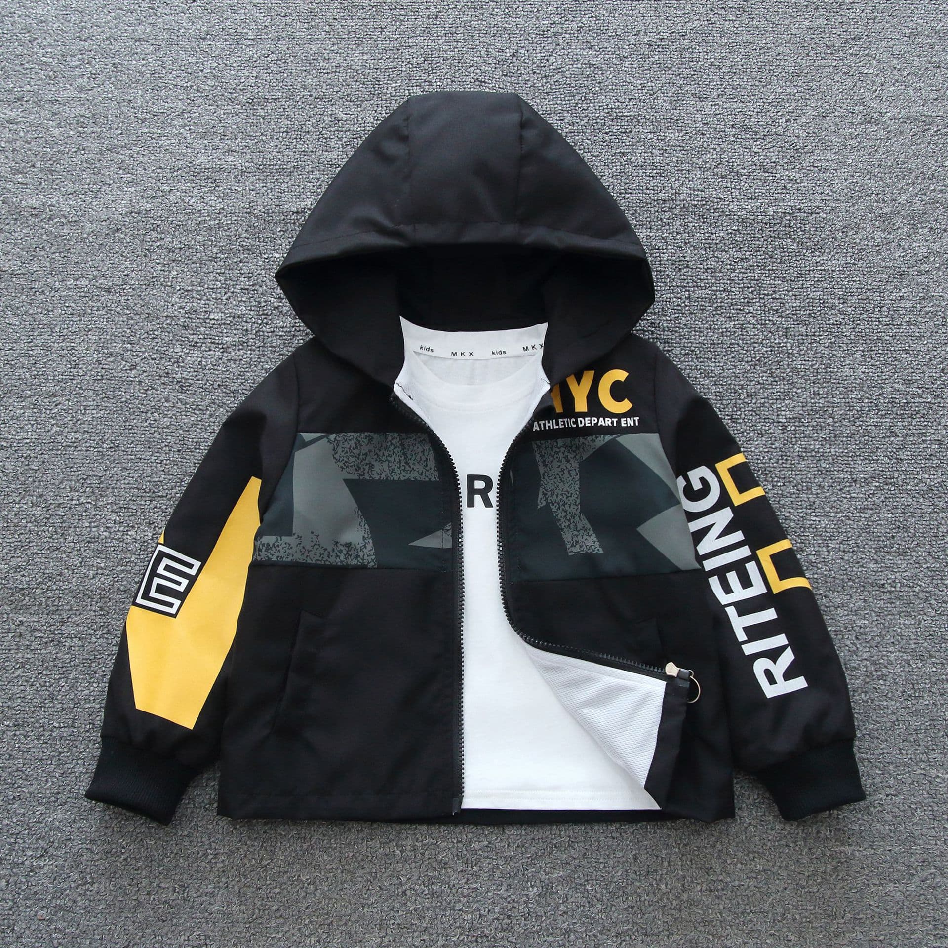Children's Spring and Autumn Boys Hooded Trench Coat Windbreaker Kids Middle and Big Kids Cargo Jacket Girls Preppy Style Short Coat