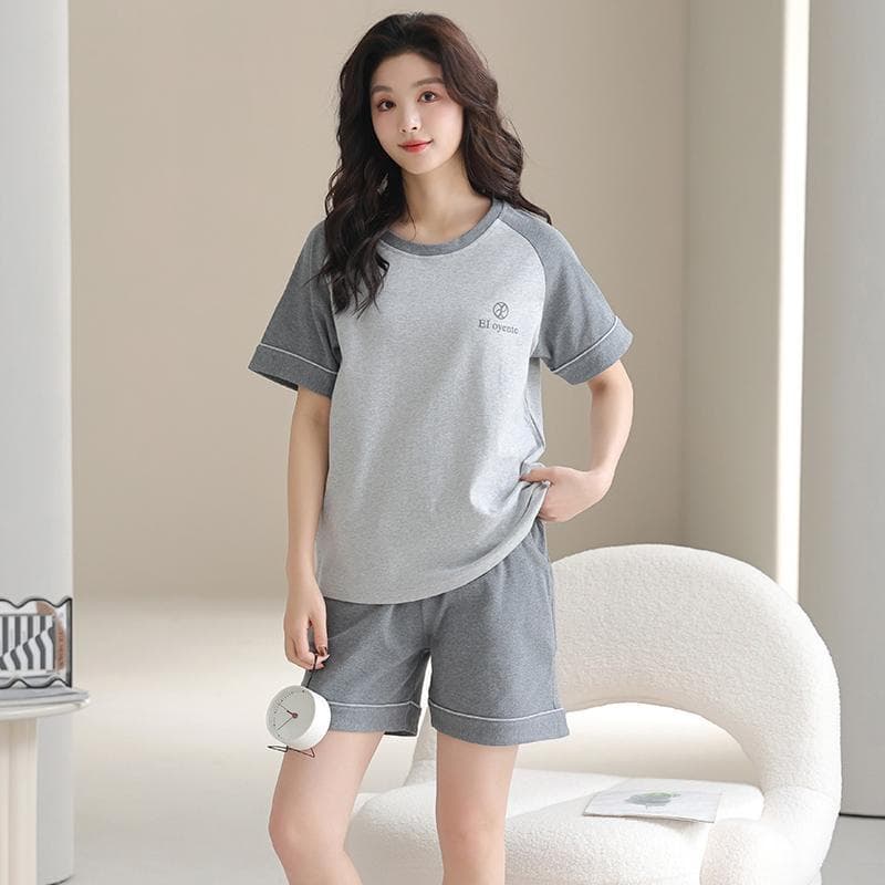 Women's Summer Cotton Short Sleeve Short Pajama Set, Thin Casual Homewear