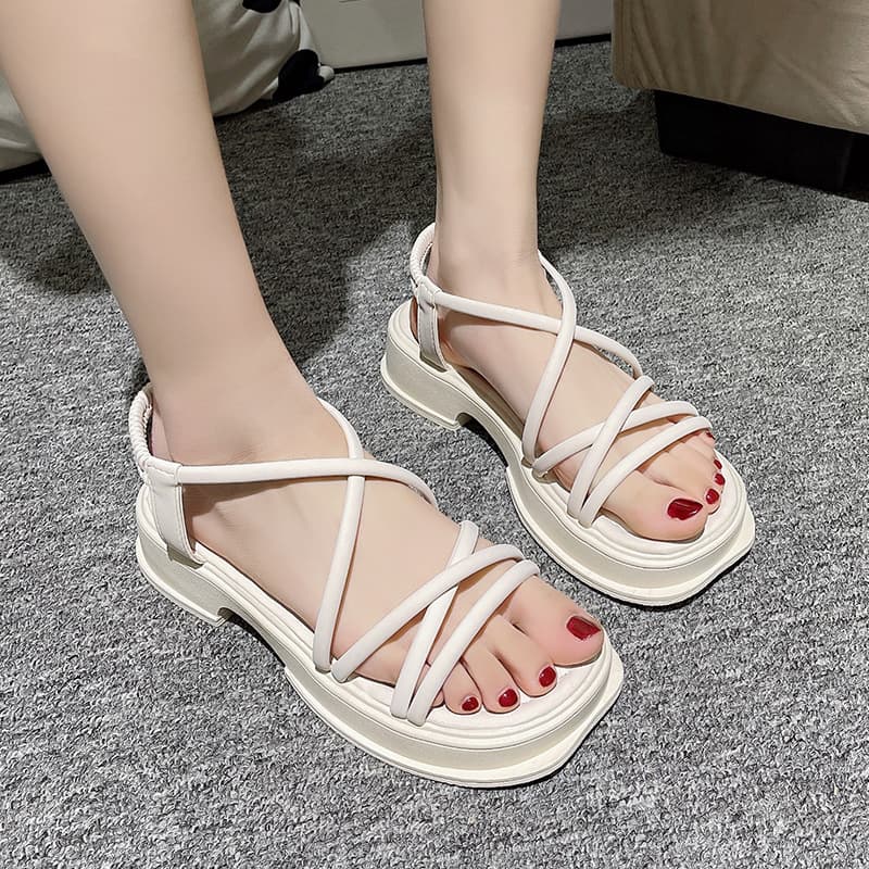 2024 Spring/Summer New Fashion Chunky Heel Sandals: Stylish, Trendy, Comfortable, Minimalist, Japanese and Korean Style, Platform Sole