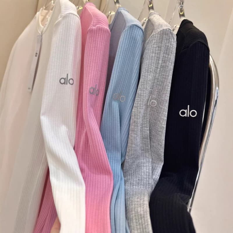 alo ribbed long-sleeved bottoming shirt women's T-shirt tight and slimming round neck bottoming top can be worn outside