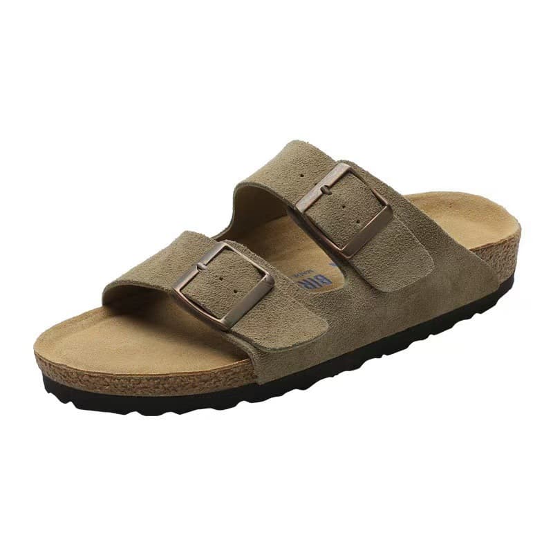 BK Bokken Two-Character Slide Sandals, Full Cowhide Double-Buckle Cork Sole Casual Sandals, 2025 New Style Lazy Sandals