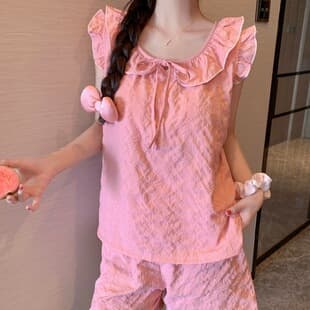 Summer Vest Camisole New Pajamas Women Sweet Cute Cloud Cotton With Built-in Bra Simple Casual Loungewear Set