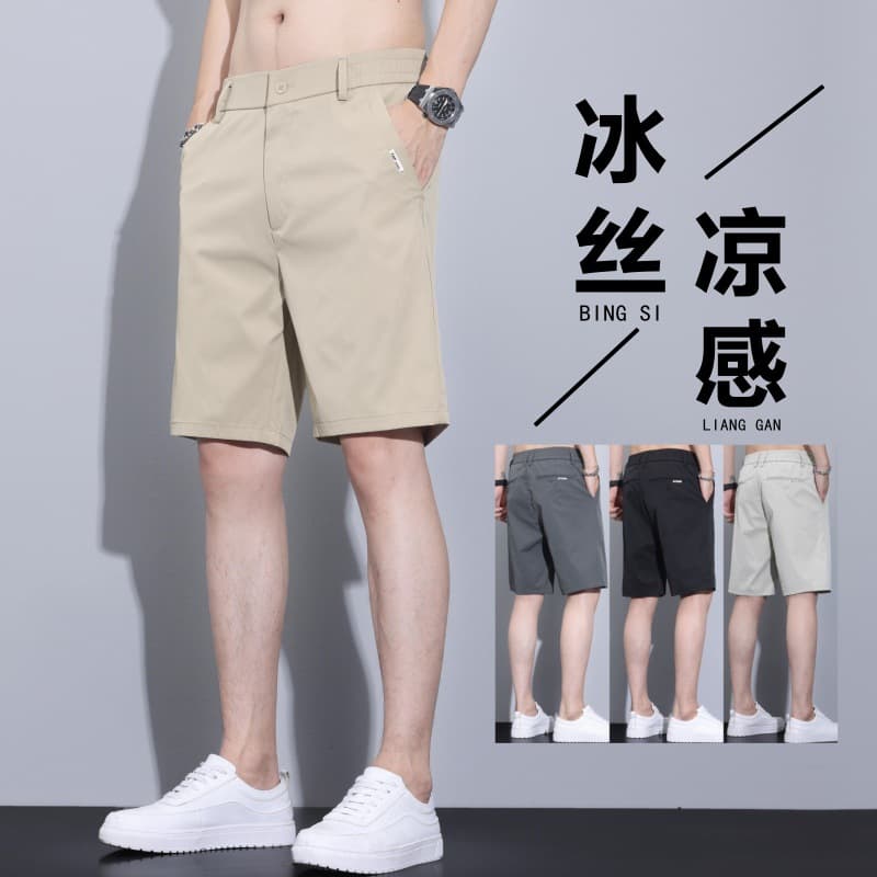 Summer thin ice silk shorts men's straight business loose casual medium pants men's large size five-quarter pants men's outer wear
