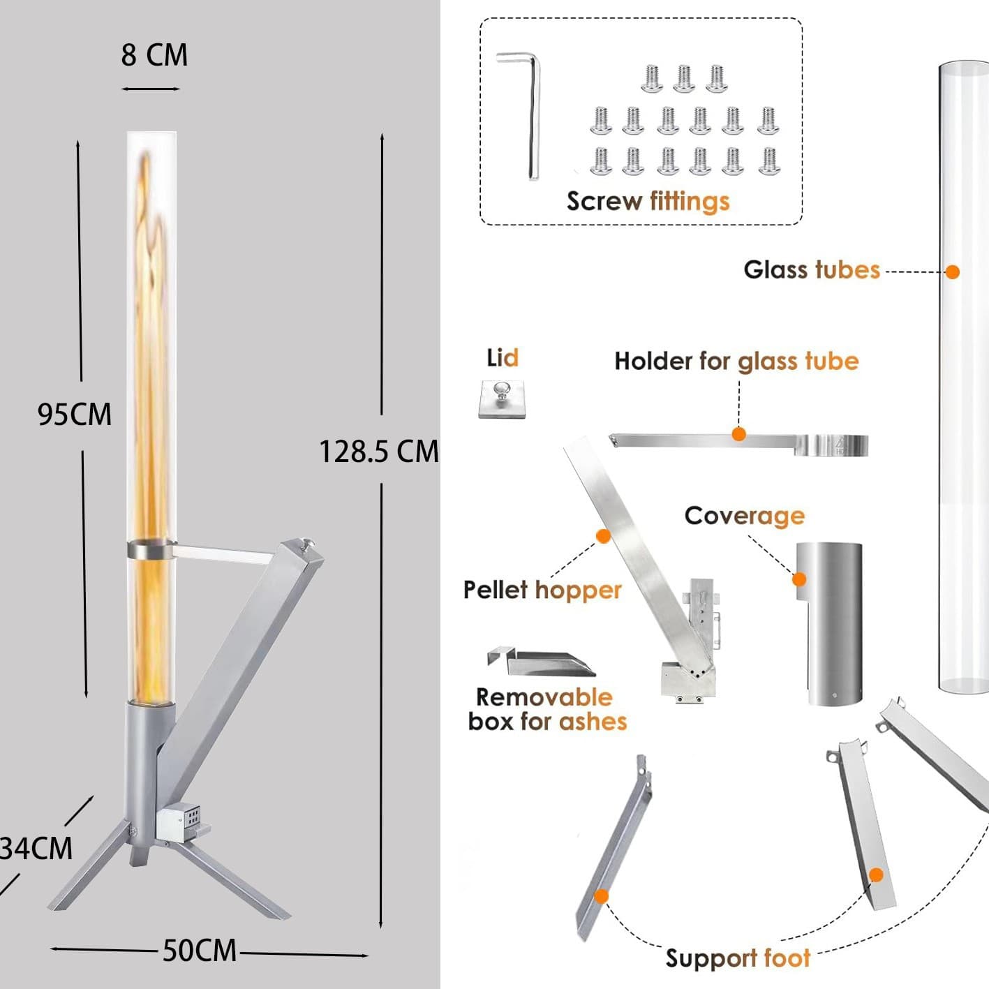 ✅ Cross-border Rocket Stove Home Heating Outdoor Camping Portable Integrated Glass Heating Stainless Steel Pellet