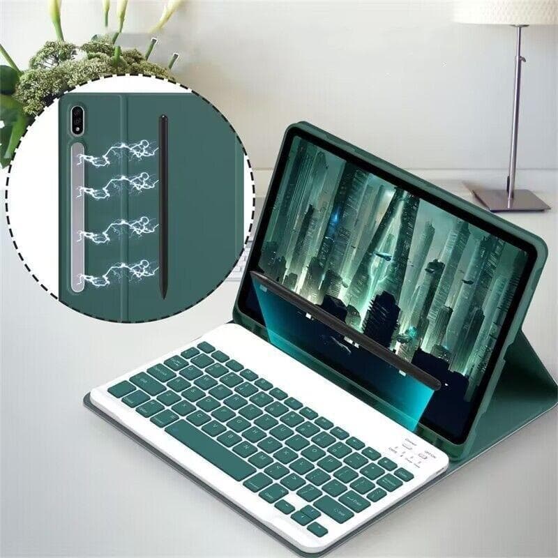 Bluetooth Keyboard Case for Samsung Galaxy Tab S9 FE PLUS, S10 Lite, with Pen Slot