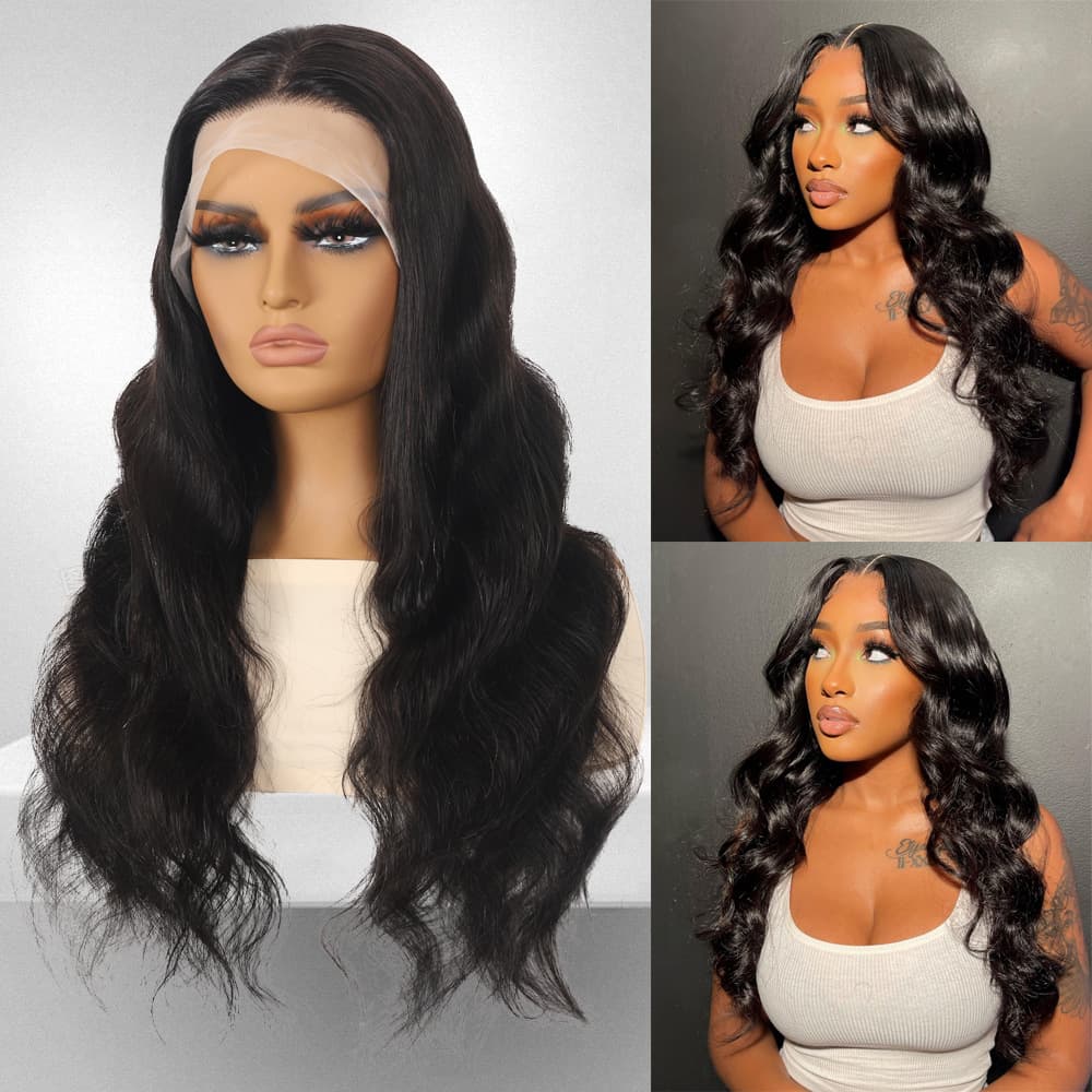 European and American cross-border lace front wig with real hair, 13x4 Body wave long curly wig wholesale
