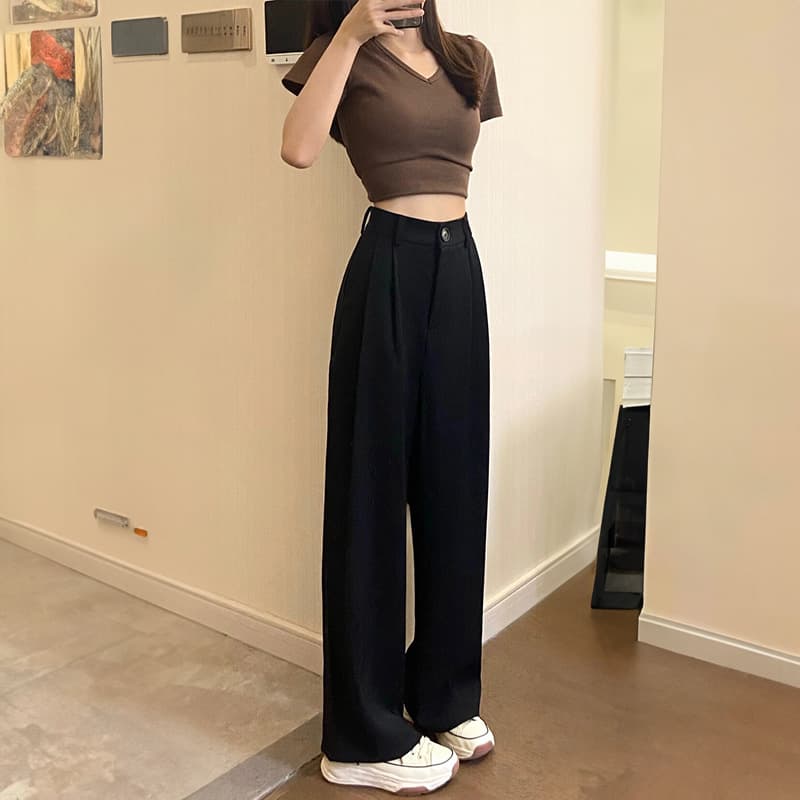 Cross-border 2025 Black Dress Pants Elastic Waist Slimming Casual Pants Summer Loose Wide-leg Pants High-waist Draped Long Pants
