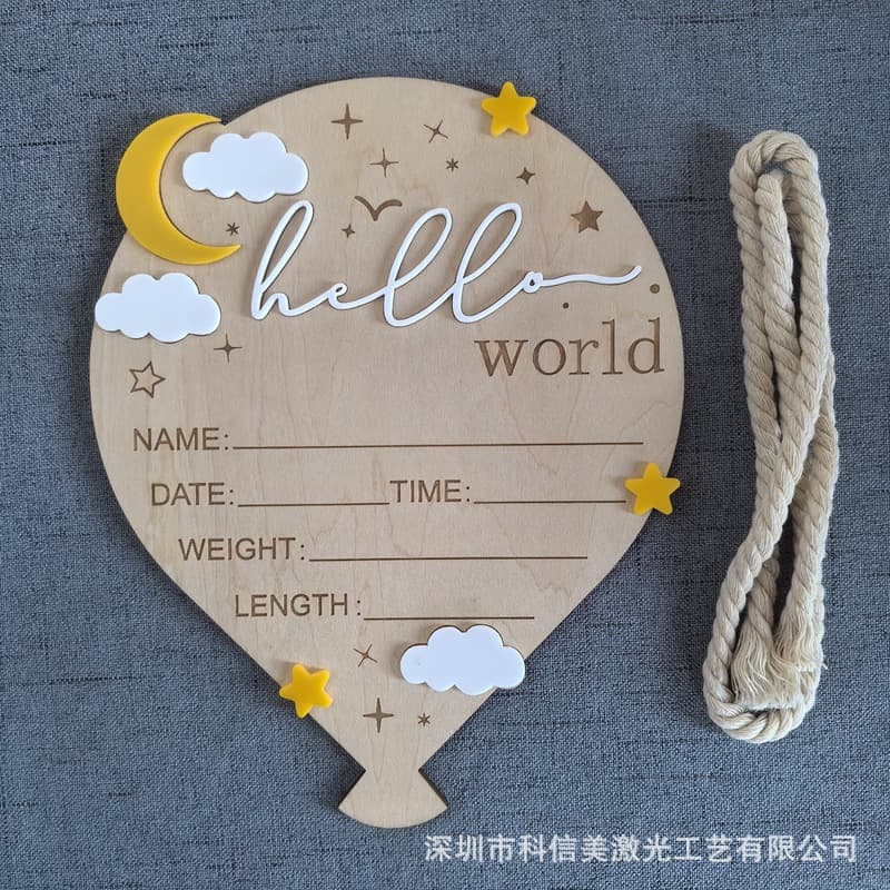 3D Baby Birth Commemorative Plaque Hello World Wooden Milestone Hello World Birth Announcement Board
