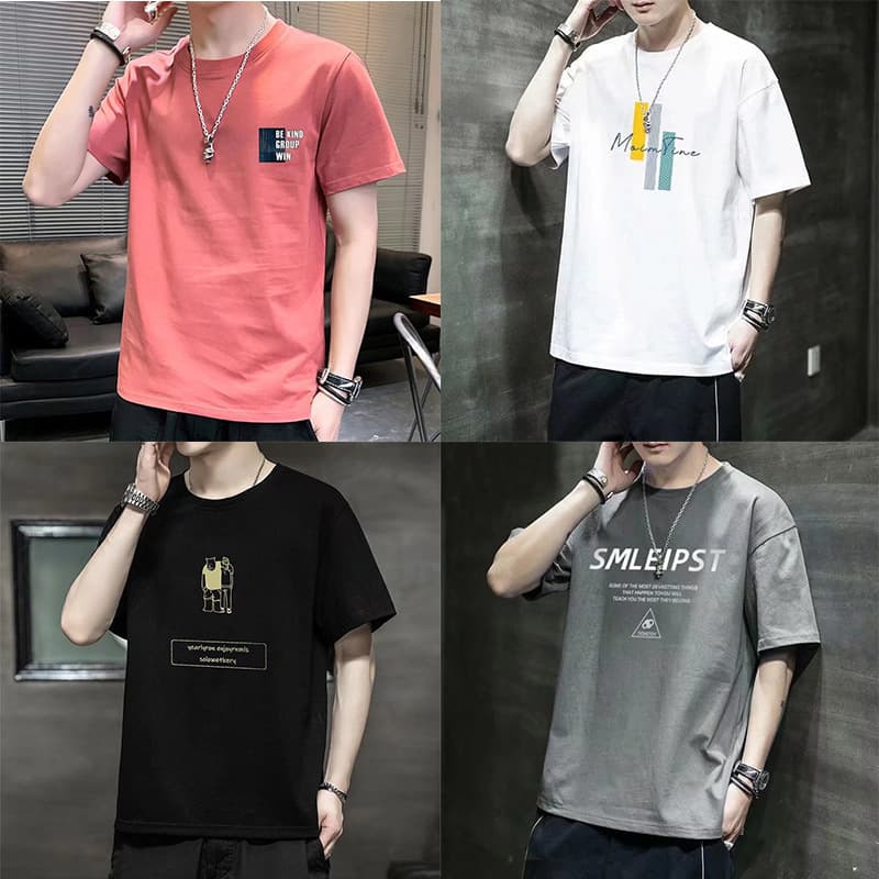 Summer Ice Silk Short Sleeve T-Shirt Round Neck Thin Material Casual Style for Men and Teenagers Half Sleeve Clothing