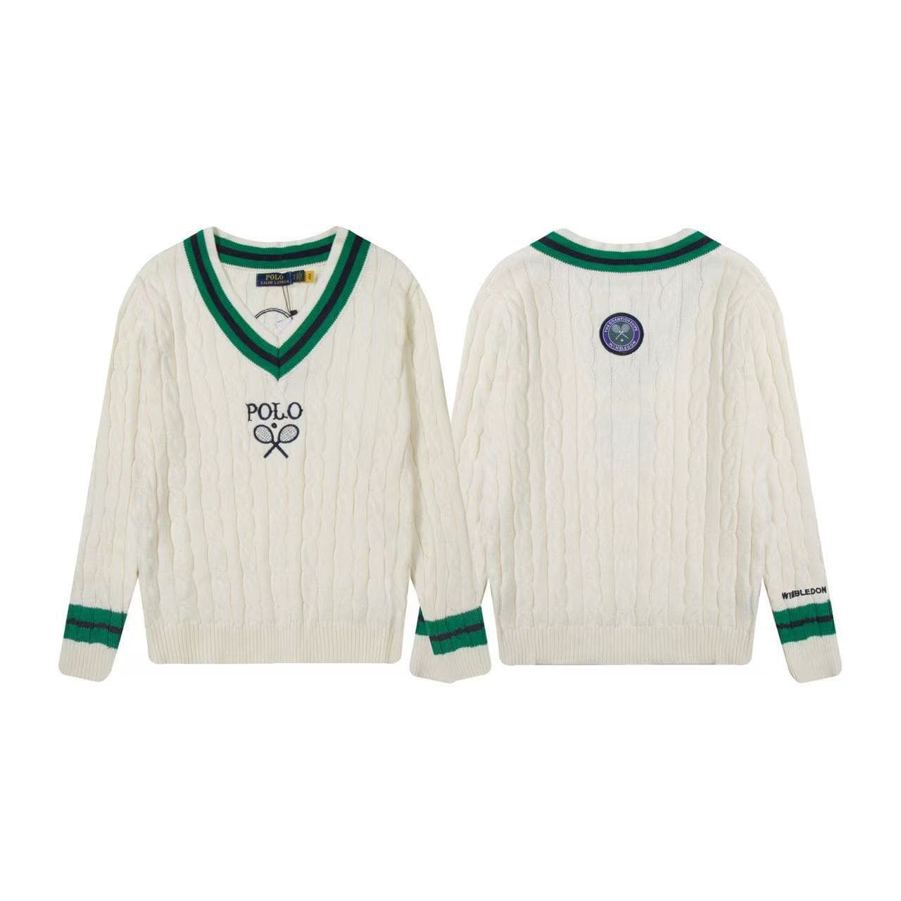 Cross-border RL Ralph Lauren Krystal Jung Same Style Wimbledon Collab Cable Knit V-Neck Relaxed Fit Unisex Sweater