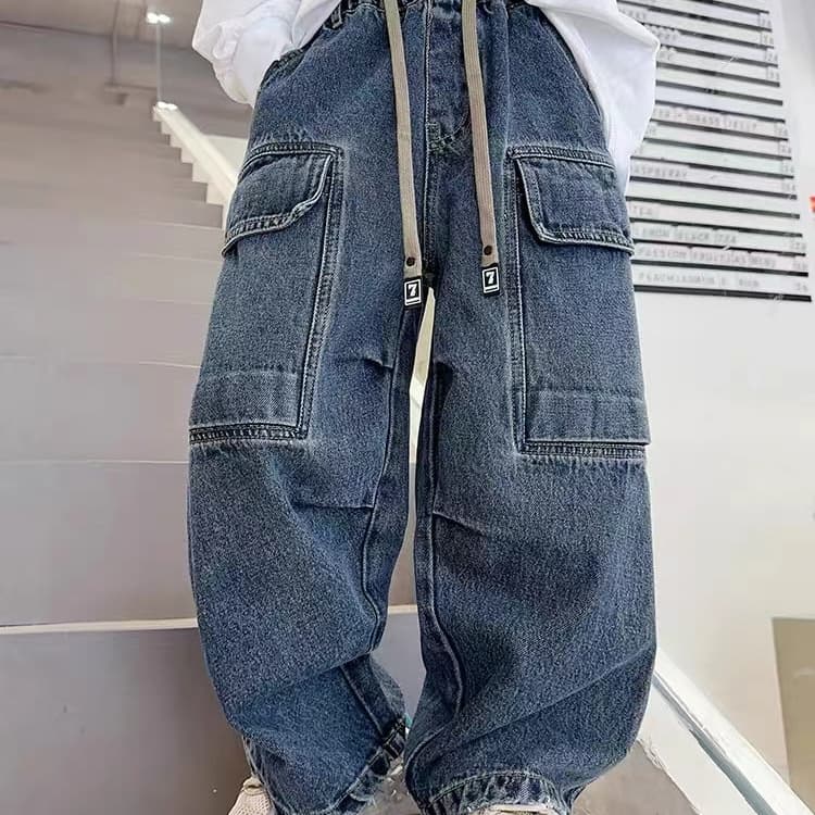 Boys' workwear jeans spring and autumn 2025 new Korean style children's pants wandering denim medium and large children's trousers hit the street