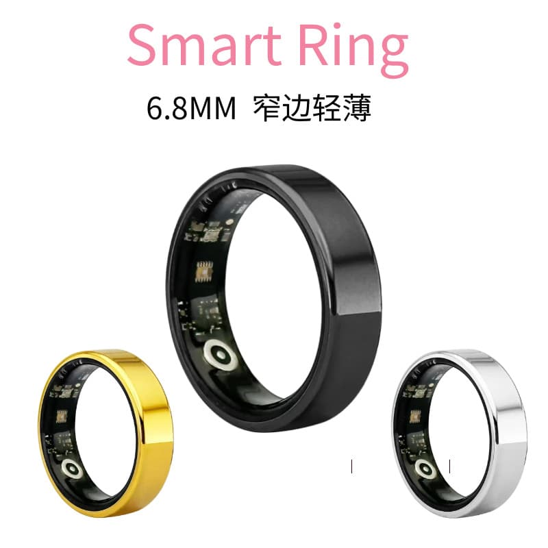 SmartRing: Slim and lightweight 6.8mm smart ring with narrow bezels for heart rate, blood oxygen, sleep monitoring, and motion-sensing games.