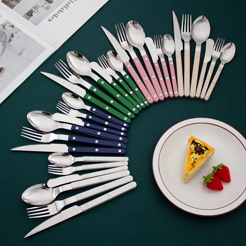 Ready-stock tableware, Western steak knife, fork spoon, butter knife, dessert spoon, ABS rivet handle, clamp handle, stainless steel tableware