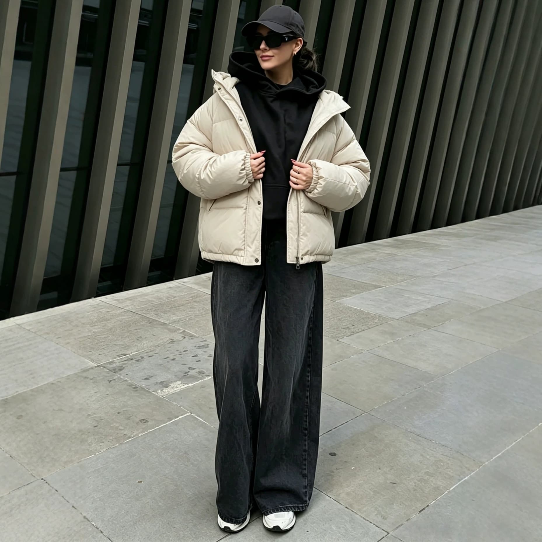 American Style Faux Two-Piece Hooded Cotton Coat for Women, Winter Thickened Warm Loose Puffer Jacket Outerwear