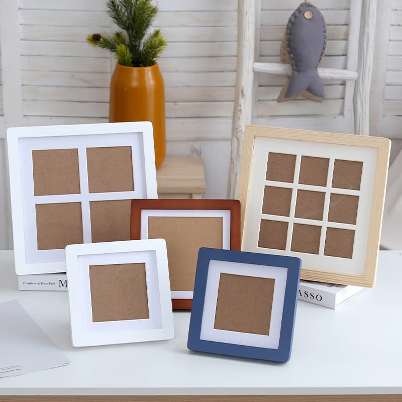 Wooden Picture Frame Square Studio Wall Hanging Tabletop Mat Mounting Photo Frame Minimalist Oil Pastel Four-Grid Tabletop