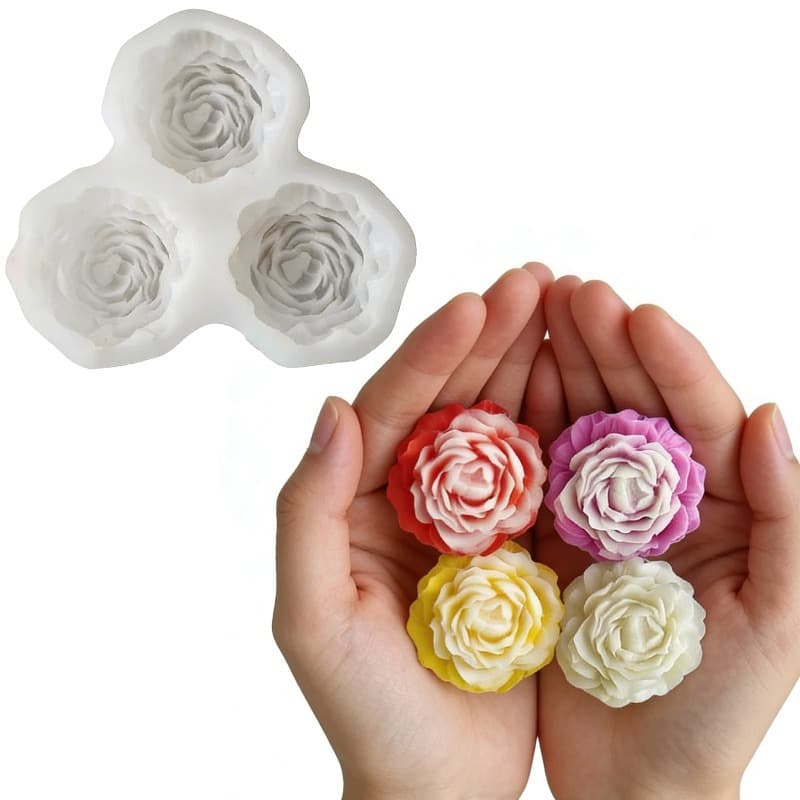 3-Piece Peony Candle Silicone Mold DIY Rose Flower Plaster Soap Chocolate Cake Baking Mold