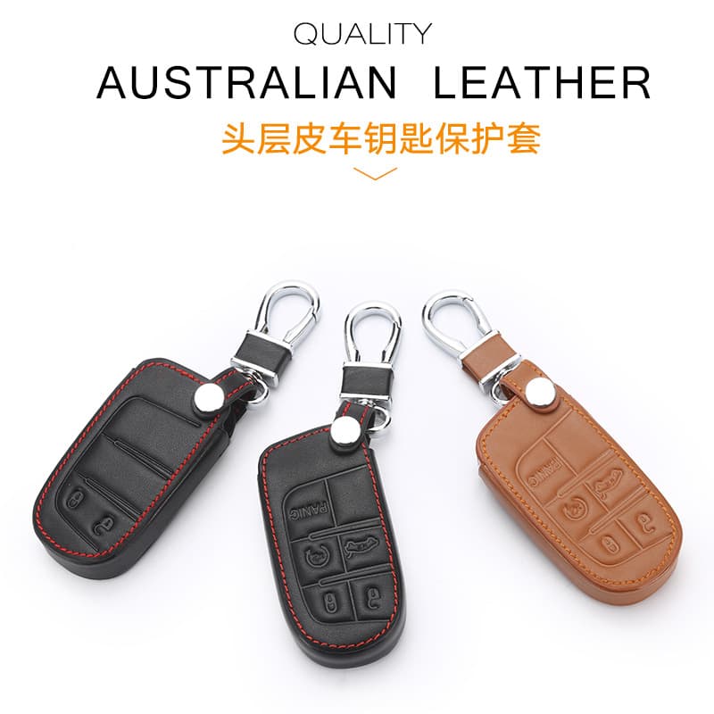 Genuine Leather Key Case Cover for Jeep Cherokee Compass Grand Cherokee Wrangler Renegade