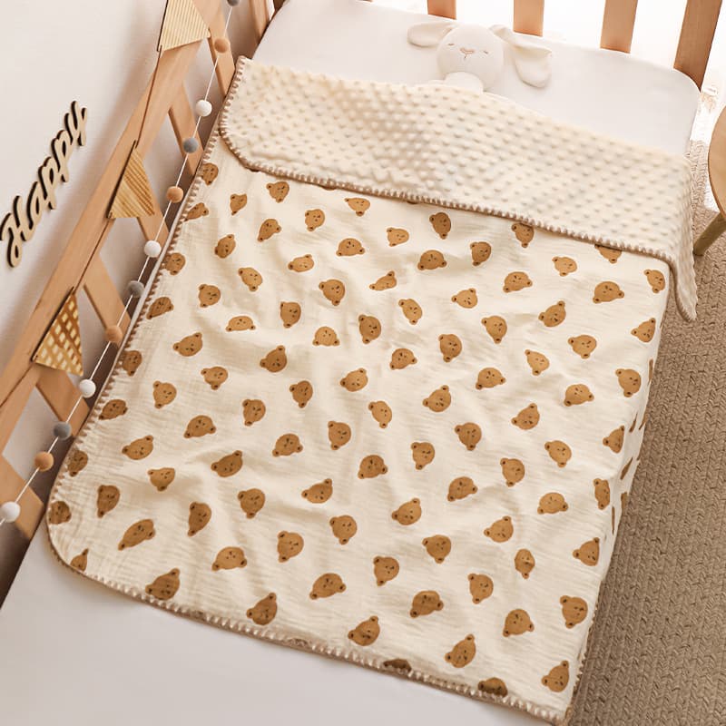 Baby Dot Blanket Four-Season Gauze Air Conditioning Quilt Children's Cotton Wrinkle Fabric Baby Cover Blanket Cartoon Pure Cotton Soothing Cover Blanket