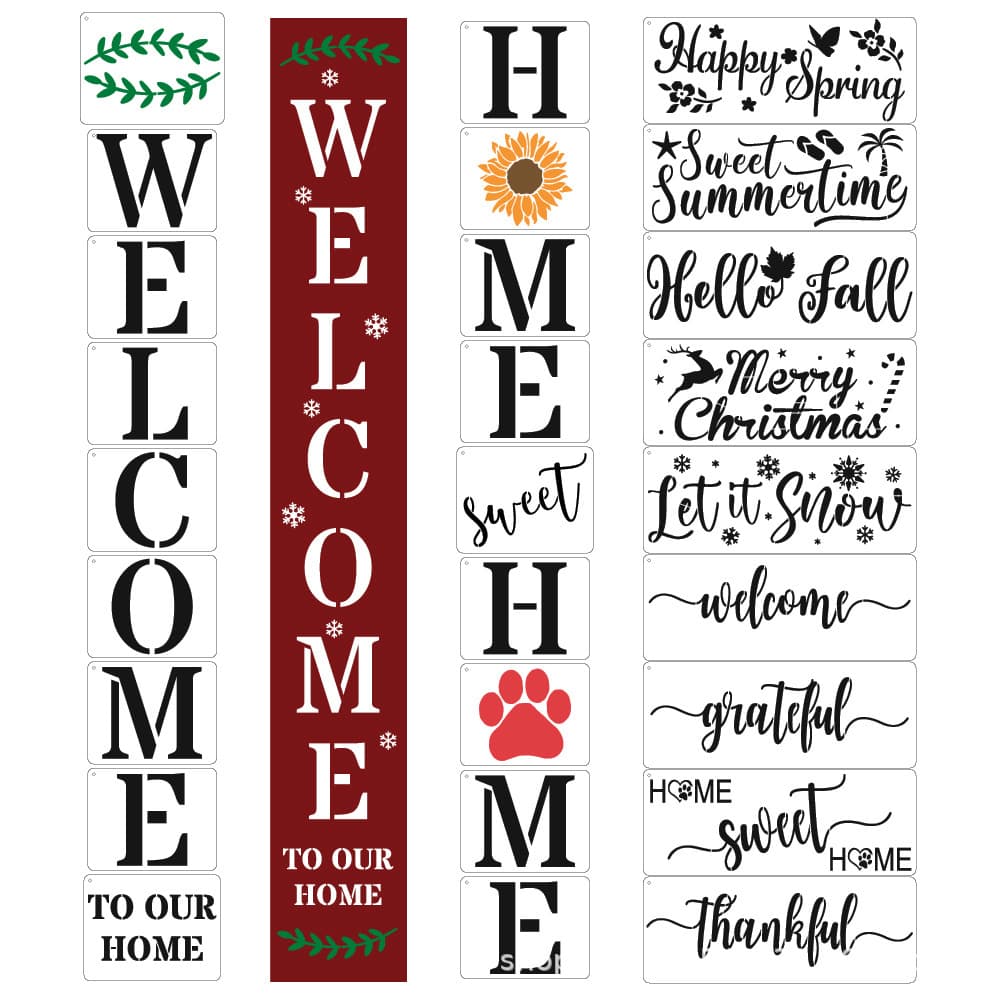 New PET hand-painted wall painting welcome letter template set DIY plastic hollow welcome painting template