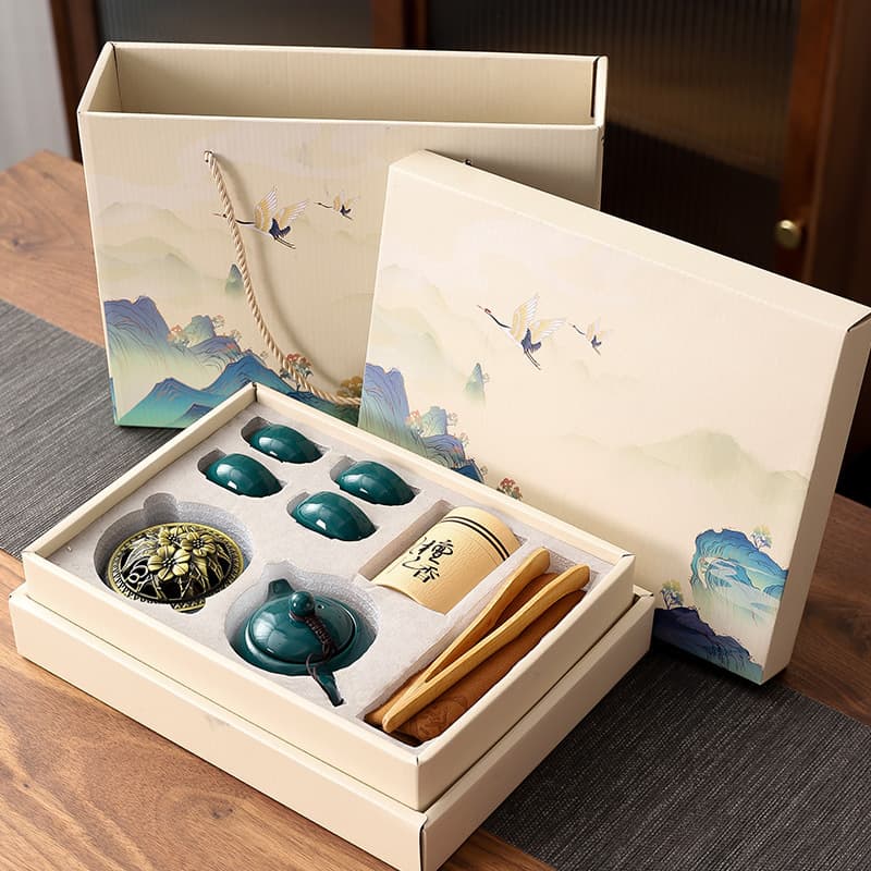 Event Gift Tea Set, Sandalwood Combination Gift, 1 Pot 4 Cups Tea Brewing Companion Set, Corporate Business Gift with Logo