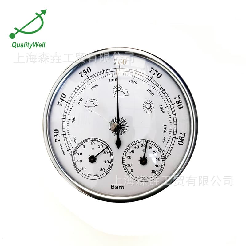 3-in-1 Temperature, Humidity, Atmospheric Pressure Gauge BR500 - ABS Shell, Anodized Aluminum Top Ring, PC Lens