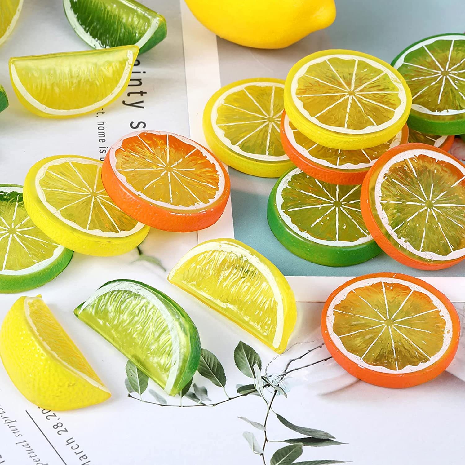 Artificial Lemon Slices Plastic Fake Fruit Decorative Home Ornaments Photography Props Simulated Citrus Fruit Cut Pieces