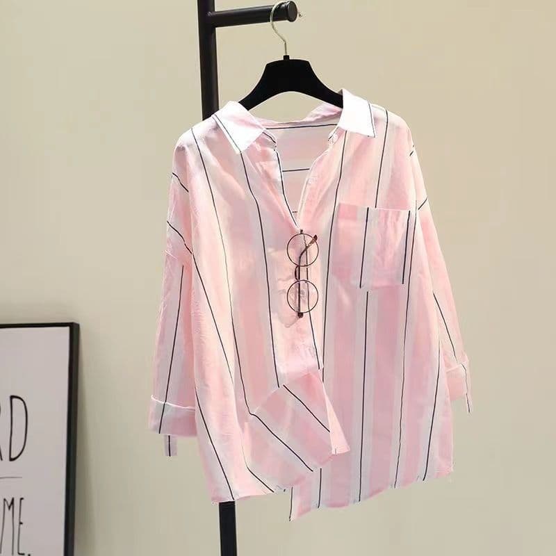 2025 Autumn New Striped Long-Sleeve Shirt for Women, Loose Slimming Korean-Style Blouse Jacket