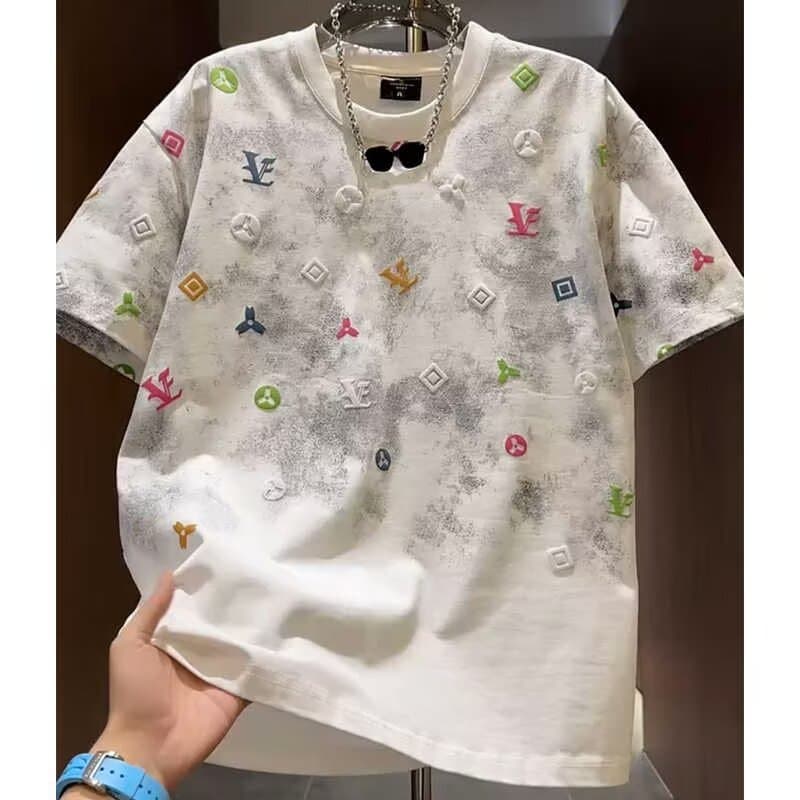 Cross-border Tie-Dye Half-Sleeve T-Shirt for Men Summer New Style Light Luxury Streetwear Loose Fit Short Sleeve Tee