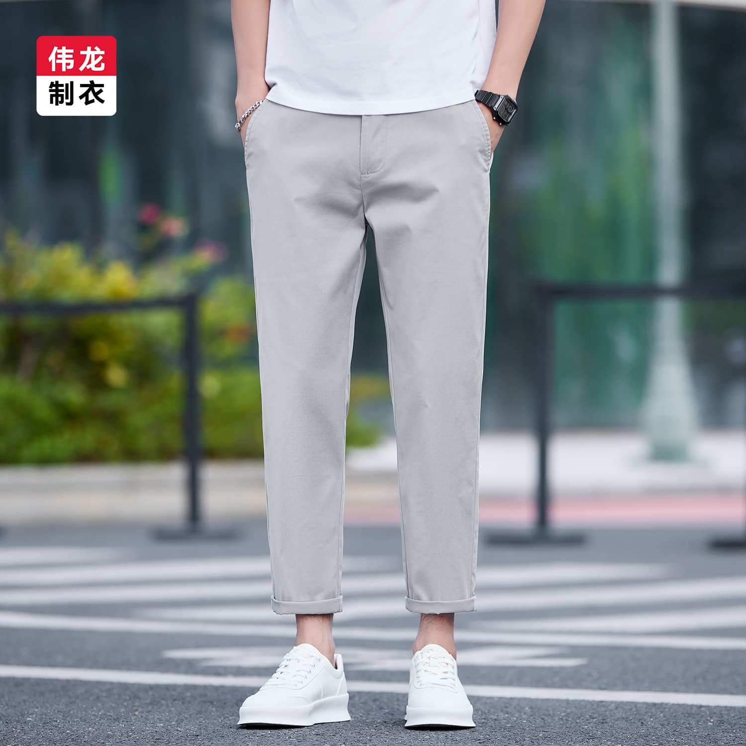 Men's Slim Straight Leg Ankle Pants, New Summer Wrinkle-Resistant Business Casual Long Trousers