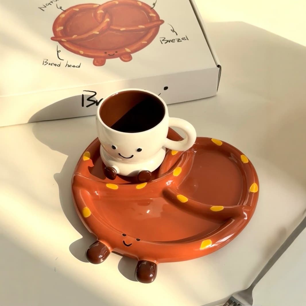 Ceramic Cute Chubby Feet Underglaze Color High Aesthetic Mug Coffee Cup Pretzel Bread Divided Plate Drinking Cup