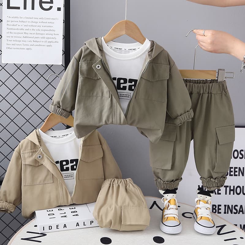 Baby Boy Autumn Outfit Set 2025 New Casual Children's Hooded Long Sleeve Three-Piece Set for Toddlers and Kids